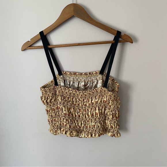 Like New MNG Silk Elastic Little Floral Paisley Crop Top Smocked Size XL - Picture 4 of 5